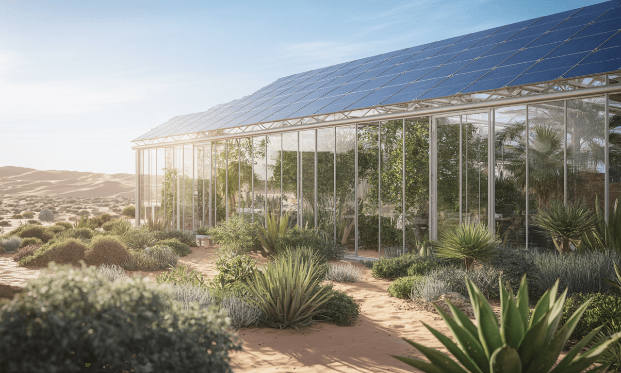 Agrivoltaic greenhouse — solar panels integrated above working cropland, Kurdistan region