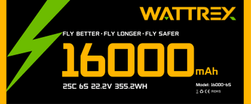 WATTREX 16000-6S drone battery label
