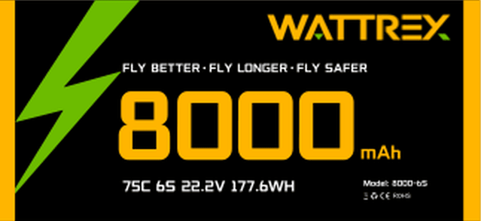 WATTREX 8000-6S drone battery label